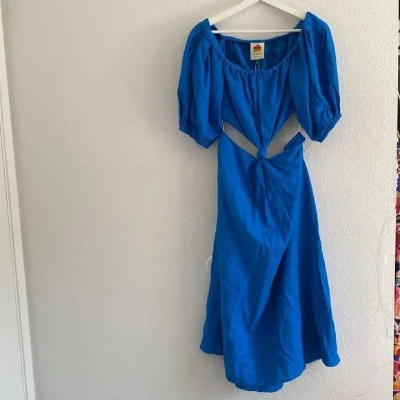 Farm Rio  Blue Tie Knot Midi Dress Small - Picture 6 of 10